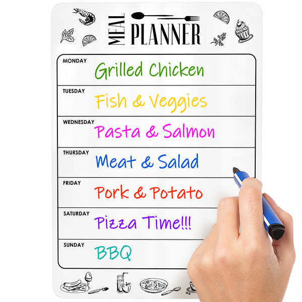 Dry Erase Magnetic Meal Planner for Refrigerator A4 White