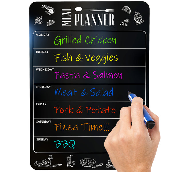 Weekly Dinner Menu Board for Kitchen A4 - 8.5x12 Black