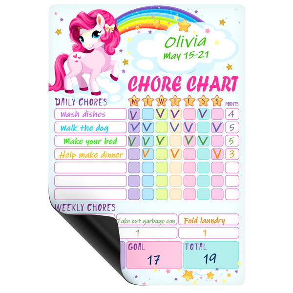 Magnetic Chore Chart for Kids 8.5x12 (A4) Girls