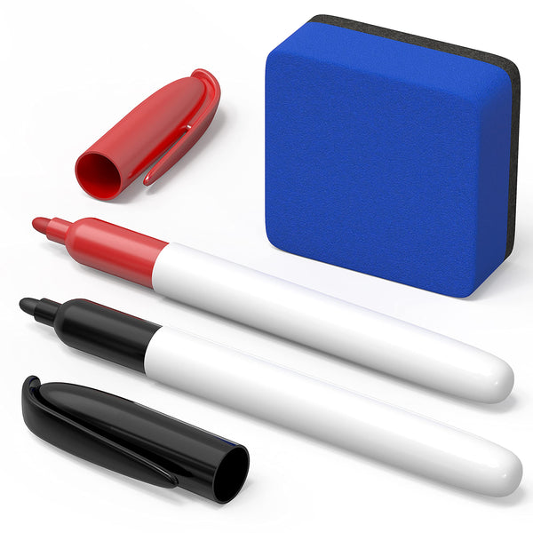 Dry Erase Eraser & Markers (Red & Black)